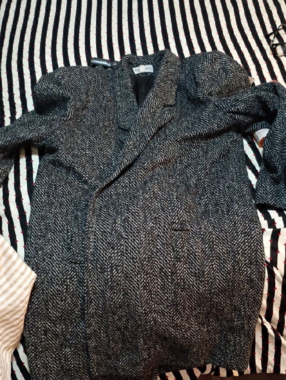 Classic Black & White Herringbone Pea Coat
